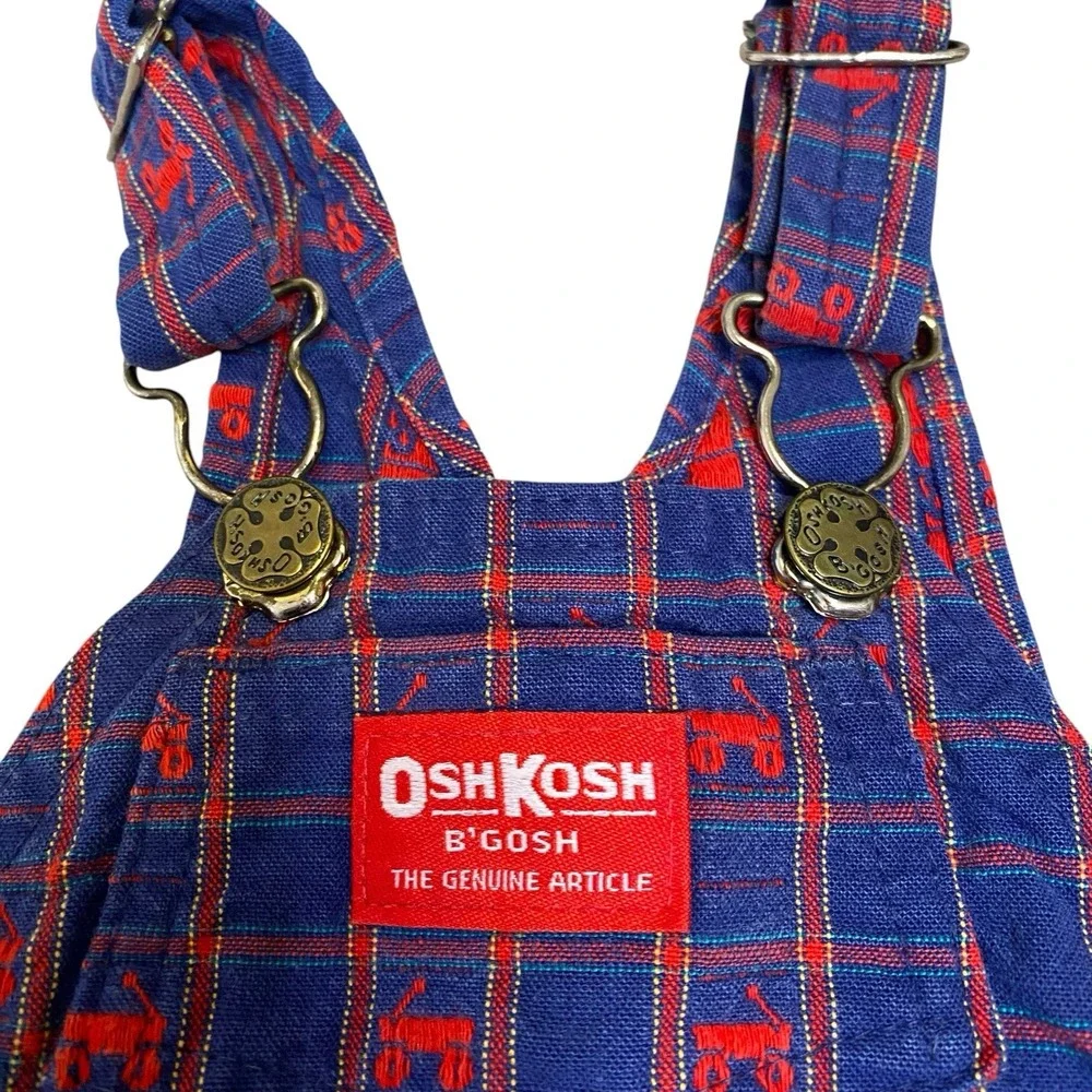 Vintage Oshkosh Jumpsuit Overall 3-6 months Red Blue Cotton Made USA